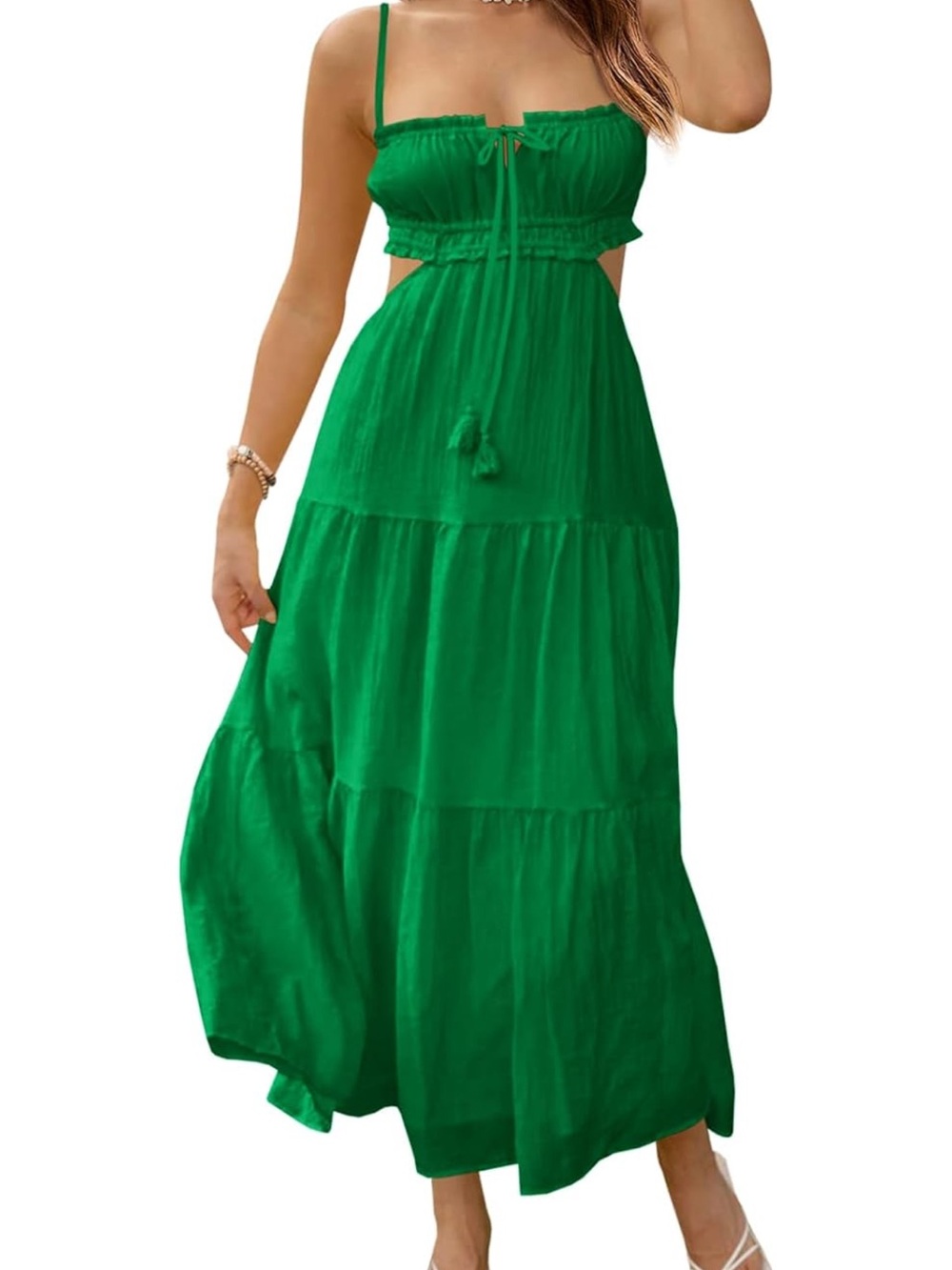Green Spaghetti Strap Tiered Maxi Dress